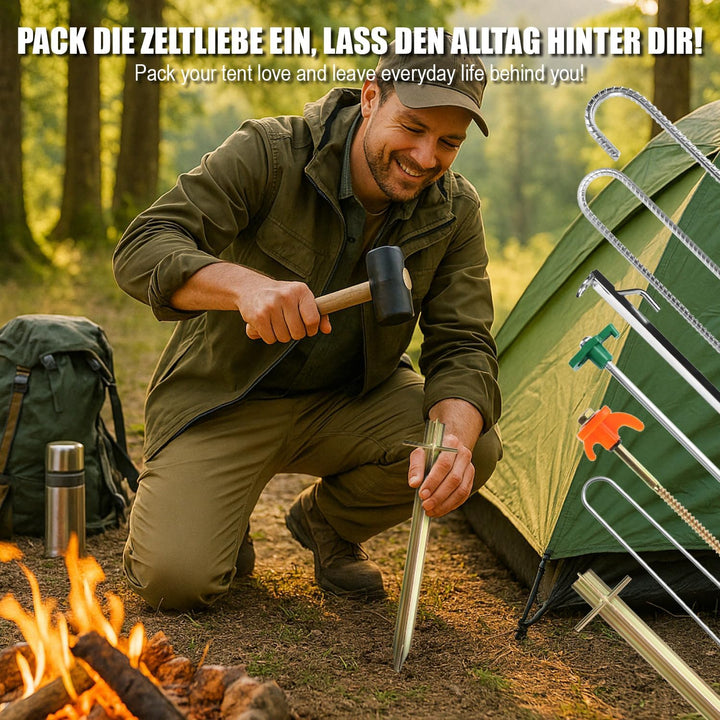 com-four® 32x Zelt-Heringe aus Stahl - Lange und robuste Erdnägel mit T-Profil für Camping und Outdo