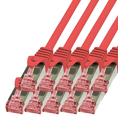 BIGtec LAN Kabel 10 Stück 5m Netzwerkkabel Ethernet Internet Patchkabel CAT.6 rot Gigabit SFTP doppe