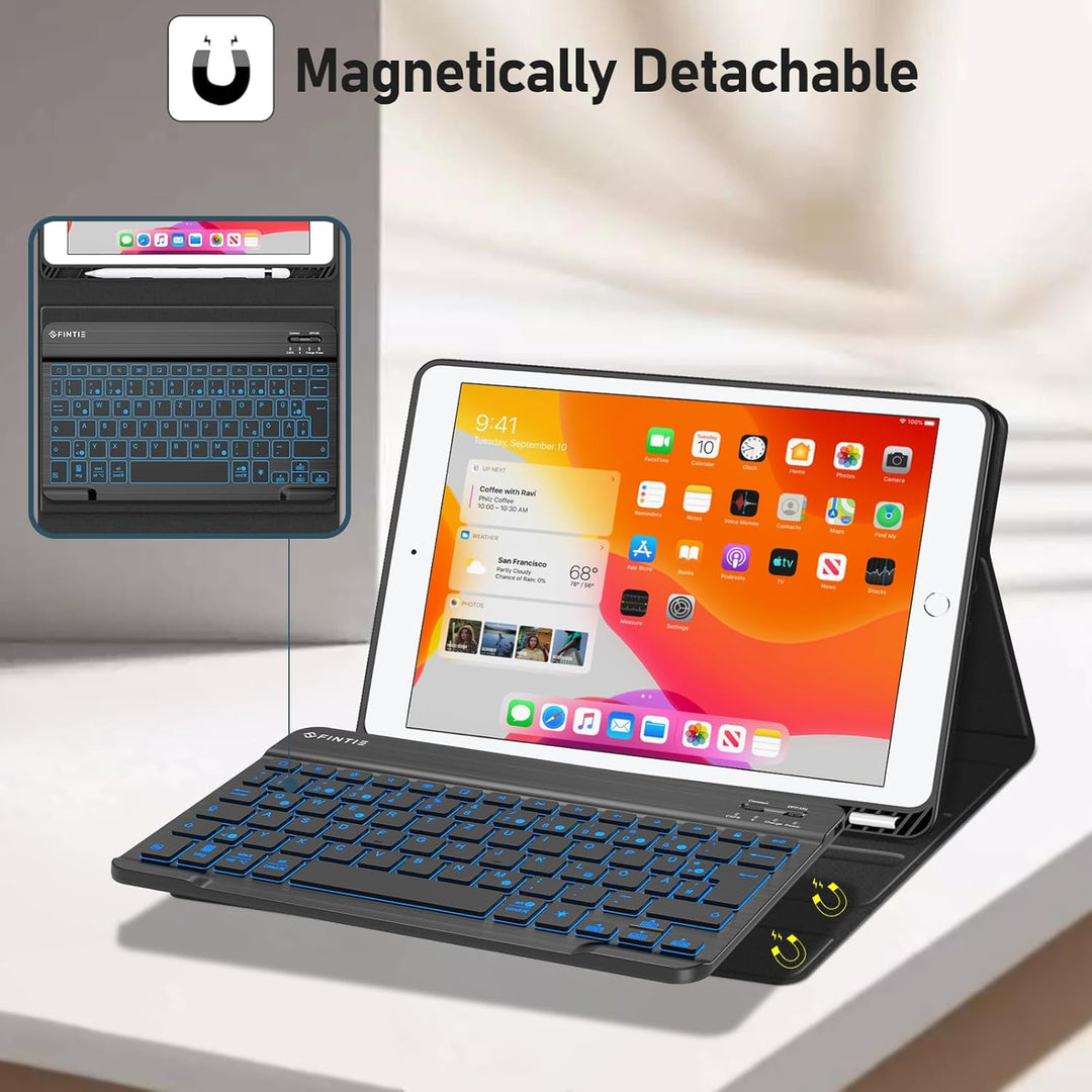 Fintie Hülle mit Tastatur für iPad 9. / 8. / 7. Generation (10.2 Zoll, 2021/2020/2019), Beleuchtete