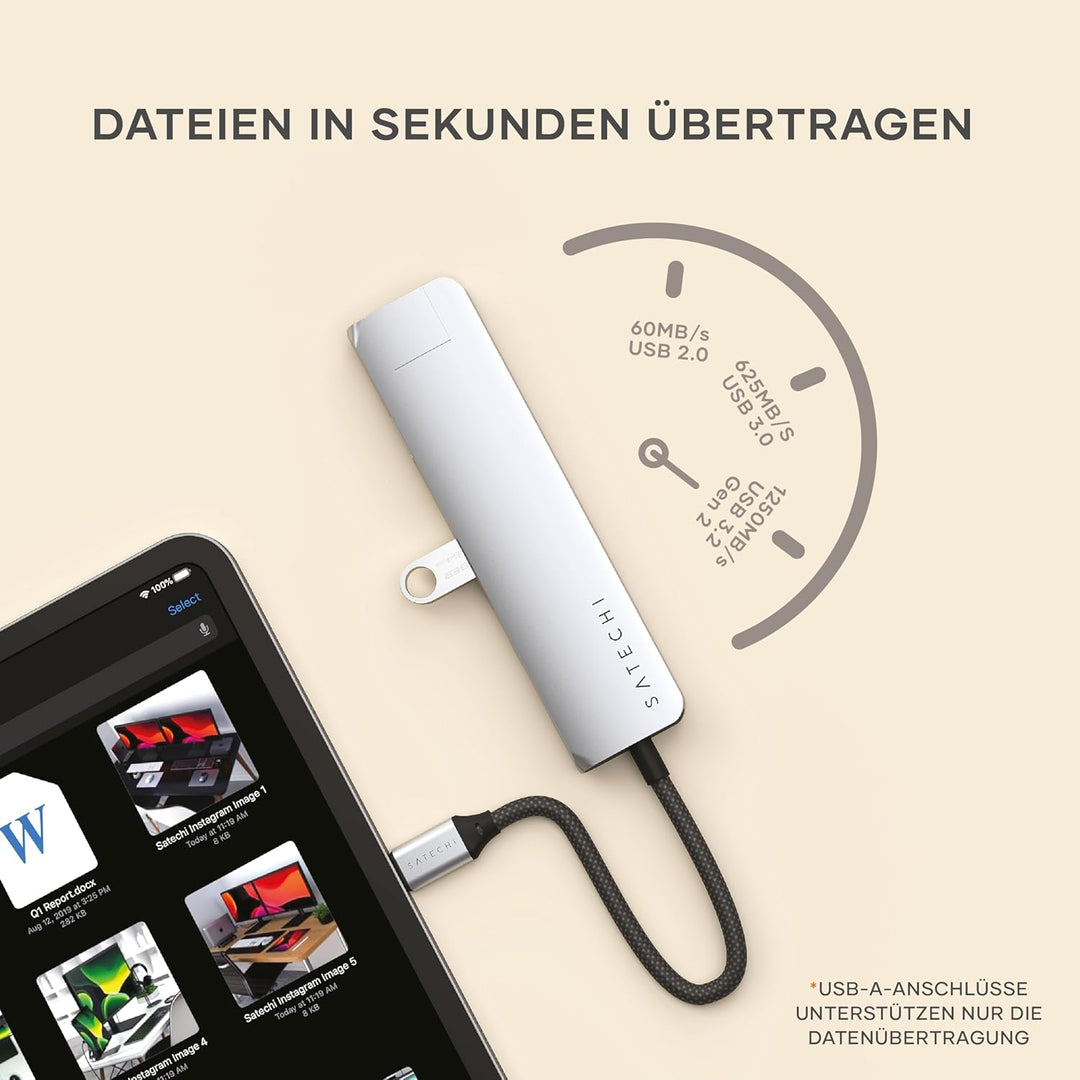 SATECHI 7-in-1 USB-C Hub Slim Plus, HDMI 4K mit 60Hz, 100W PD, 2X USB-A, Ethernet, SD/MicroSD – Für