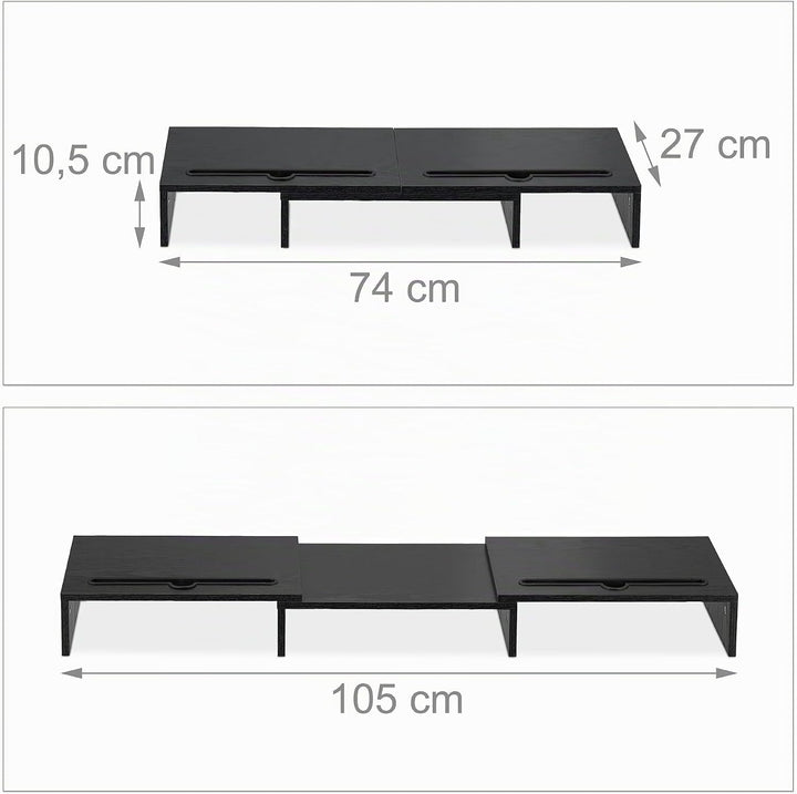 Relaxdays Monitorständer für 2 Monitore, ausziehbar, verstellbar, Monitorerhöhung Schreibtisch, PC O