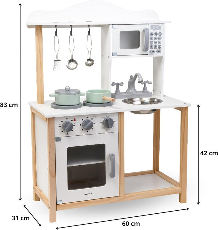 mamabrum Holzküche Kinder ab 3 – Spielküche aus Holz mit Mikrowelle, Backofen, Spüle &amp; Zubehör – Sta