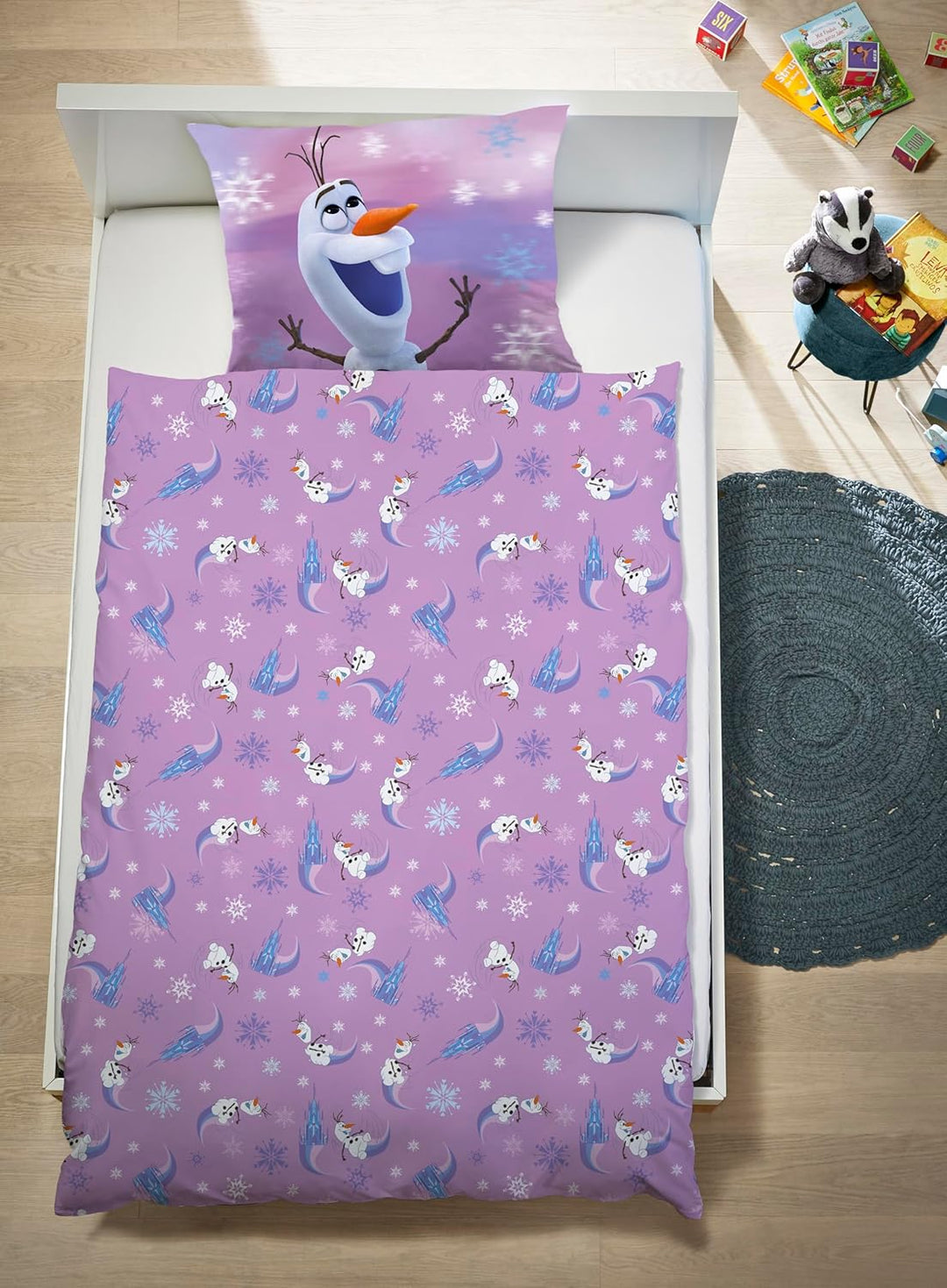 Disney Bettwäsche Frozen - Die Eiskönigin mit Anna, ELSA, Olaf 40x60 + 100x135 cm, 100% Baumwolle mi
