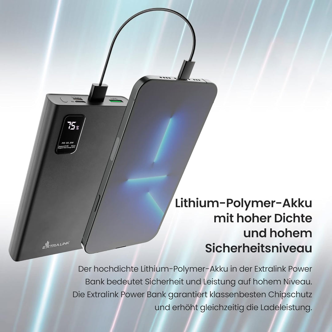 Powerbank 10000mAh Powerbank Schnellladefunktion bis zu 22,5W Power Bank USB C Robustes Gehäuse Lith