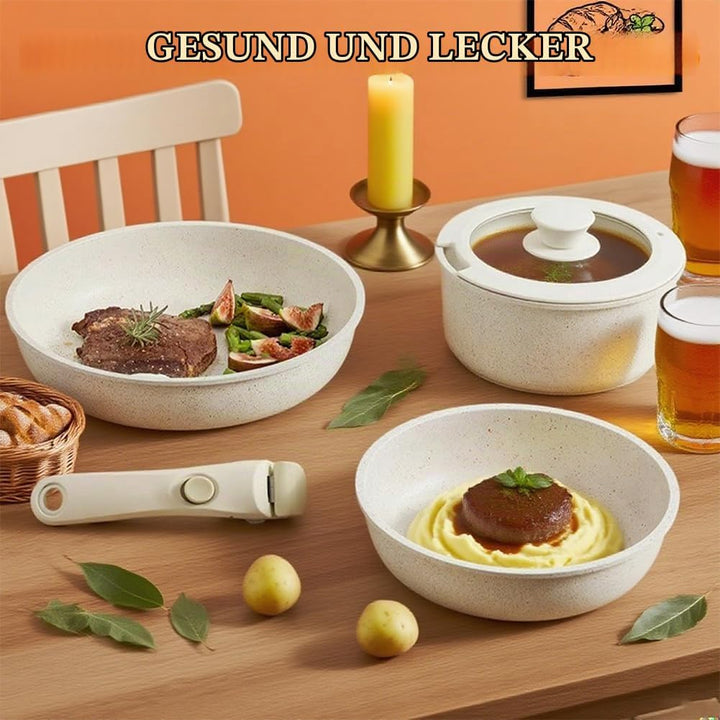 Keramik Pfannenset mit Abnehmbaren Griff, Topfset Pfannenset, Keramiks Kochen Set 5-Teilig, Antihaft