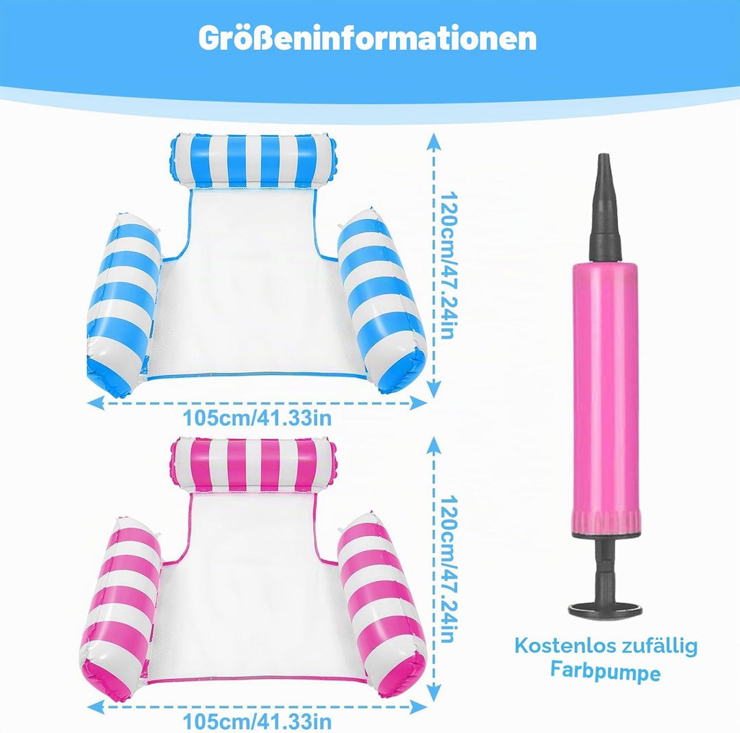 2 Stück Luftmatratze Pool mit 1 Luftpumpe, 4 in 1 Aufblasbare Wasserhängematte, Mehrzweck Aufblasbar