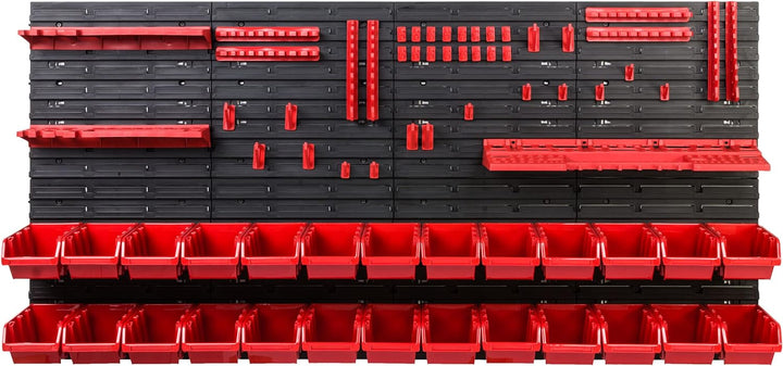 Lagersystem Werkstattregal | 156 x 78 cm | 26 stck. Box | Wandregal mit Werkzeughalterungen und Stap