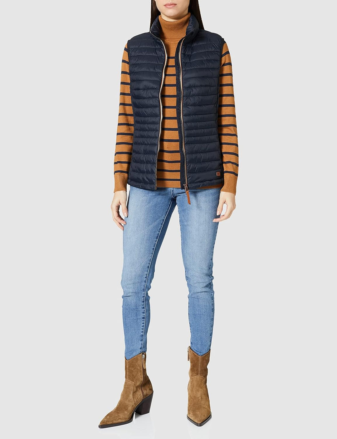 camel active Damen kurze leichte Steppweste mit elastischen Bündchen 70 Dunkelblau, 70 Dunkelblau
