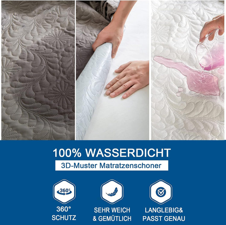 Premium Matratzenschoner wasserdichte 90x200cm Spannbettlaken Luxus, 3D-Muster, Super saugfähig, Atm