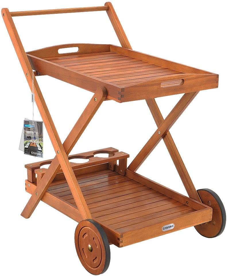 Casaria Servierwagen mit Rollen FSC®- zertifiziertes Akazien Holz 2 Ebenen Tablett Flaschenhalter Kü