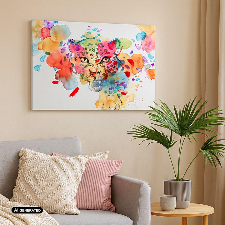 Bilder auf Leinwand 100x70cm Leinwandbild mit Rahmen Farbe Konzept Katze Gross Wanddeko Bild Schlafz
