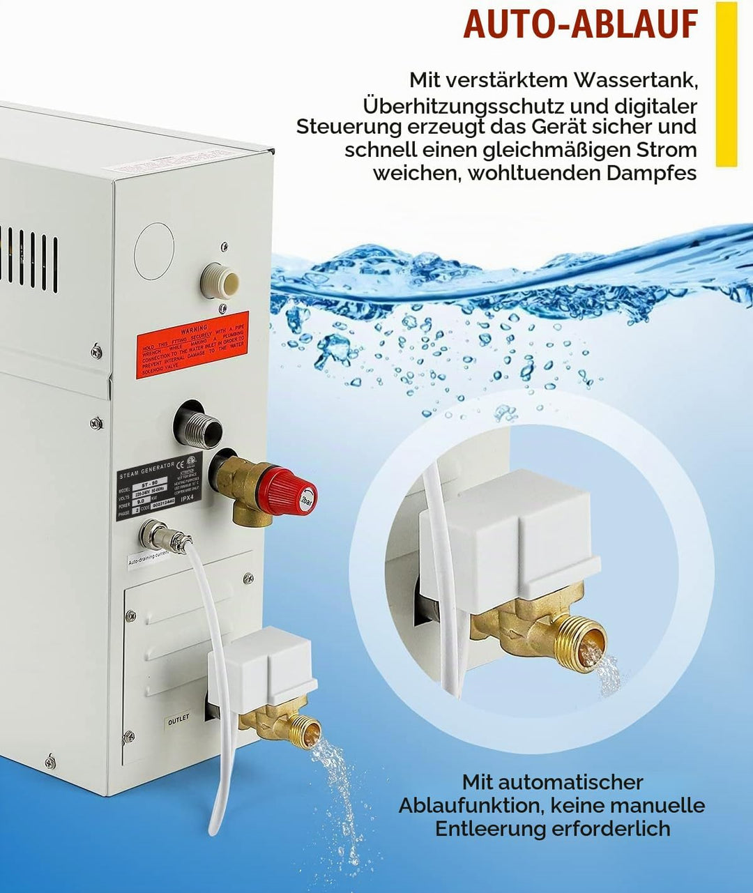 CGODENWALL 6KW Dampfgenerator Innerhalb von 6m³ Gewerbe/Haushalt für Sauna mit 35-55 ℃ Automatik The