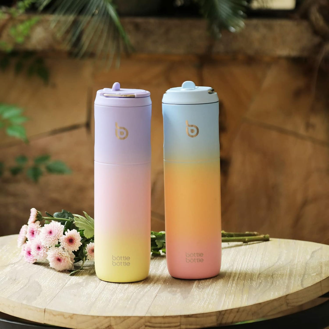 BOTTLE BOTTLE Isolierte Wasserflasche 680 ml mit Strohhalmdeckel und Griff für Sport, Reisen, Fitnes