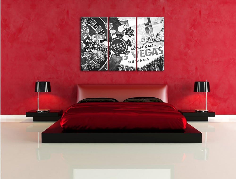 Pixxprint Las Vegas Casino Roulette Kunst B&W 3-Teiler Leinwandbild 120x80 Bild auf Leinwand