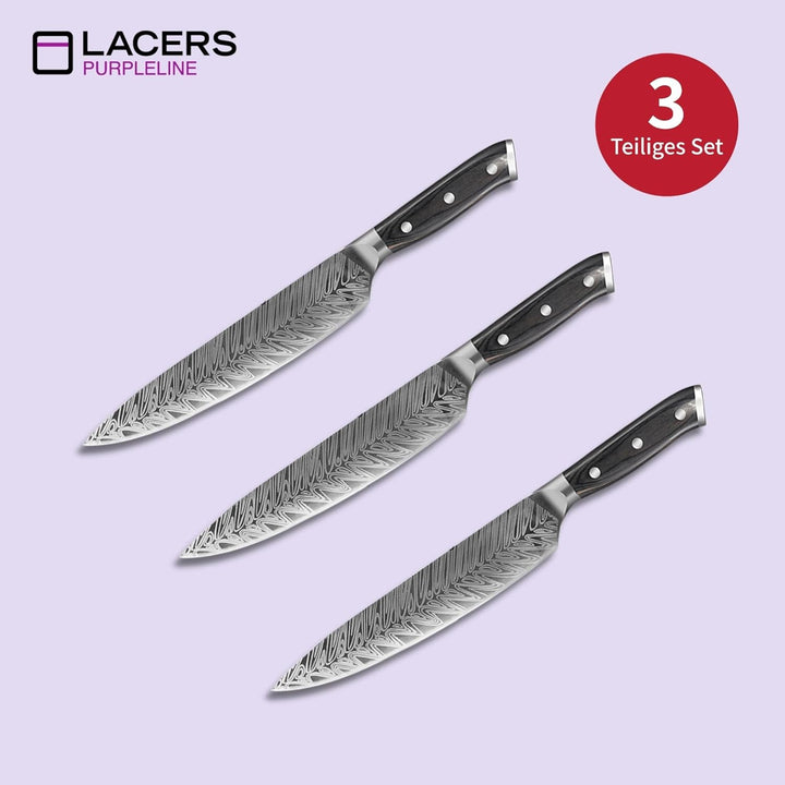 Lacers PurpleLine 3er Set Schälmesser 3.5 Zoll – Profi Küchenmesser mit scharfer 7Cr17 Edelstahl Kli