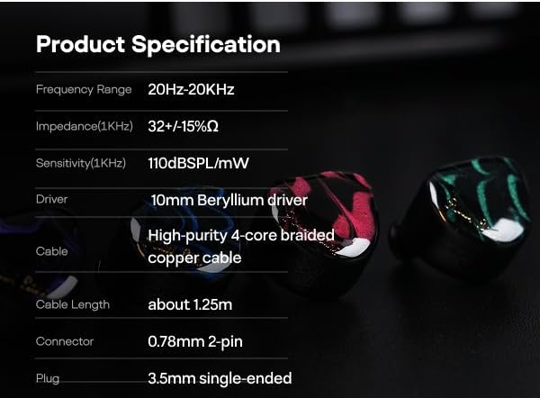 LINSOUL Kiwi Ears Cadenza 10mm Beryllium Dynamic Driver IEM 3D Printed with Detachable Interchangeab
