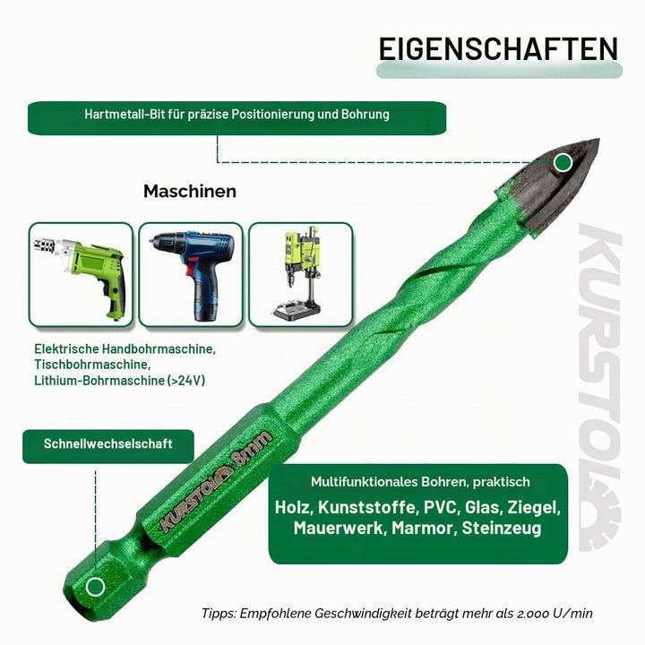 Fliesenbohrer Set - 10 Stück Glasbohrer Hartmetall-bohrer für Keramik Fliesen Mauerwerk Holz Kunstst