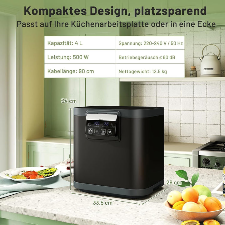 RELAX4LIFE Elektrischer Komposter, 4L Küchenkomposter mit Deckel & 2 Aktivkohlefiltern & LED-Anzeige