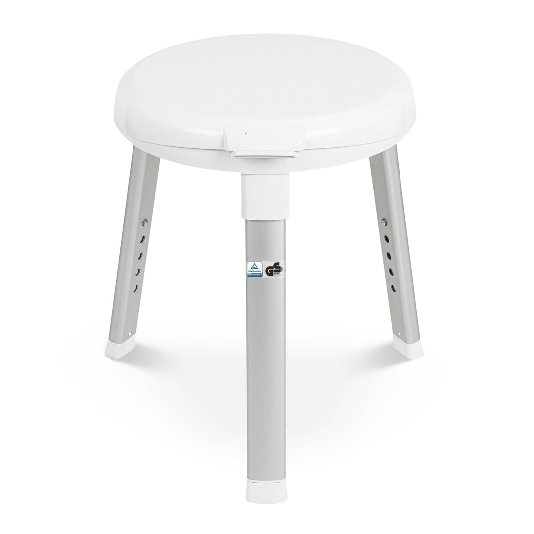 Weinberger Drehbarer Duschhocker Badstuhl | Runde Sitzfläche | 3 Beine | Verriegelung| Höhenverstell