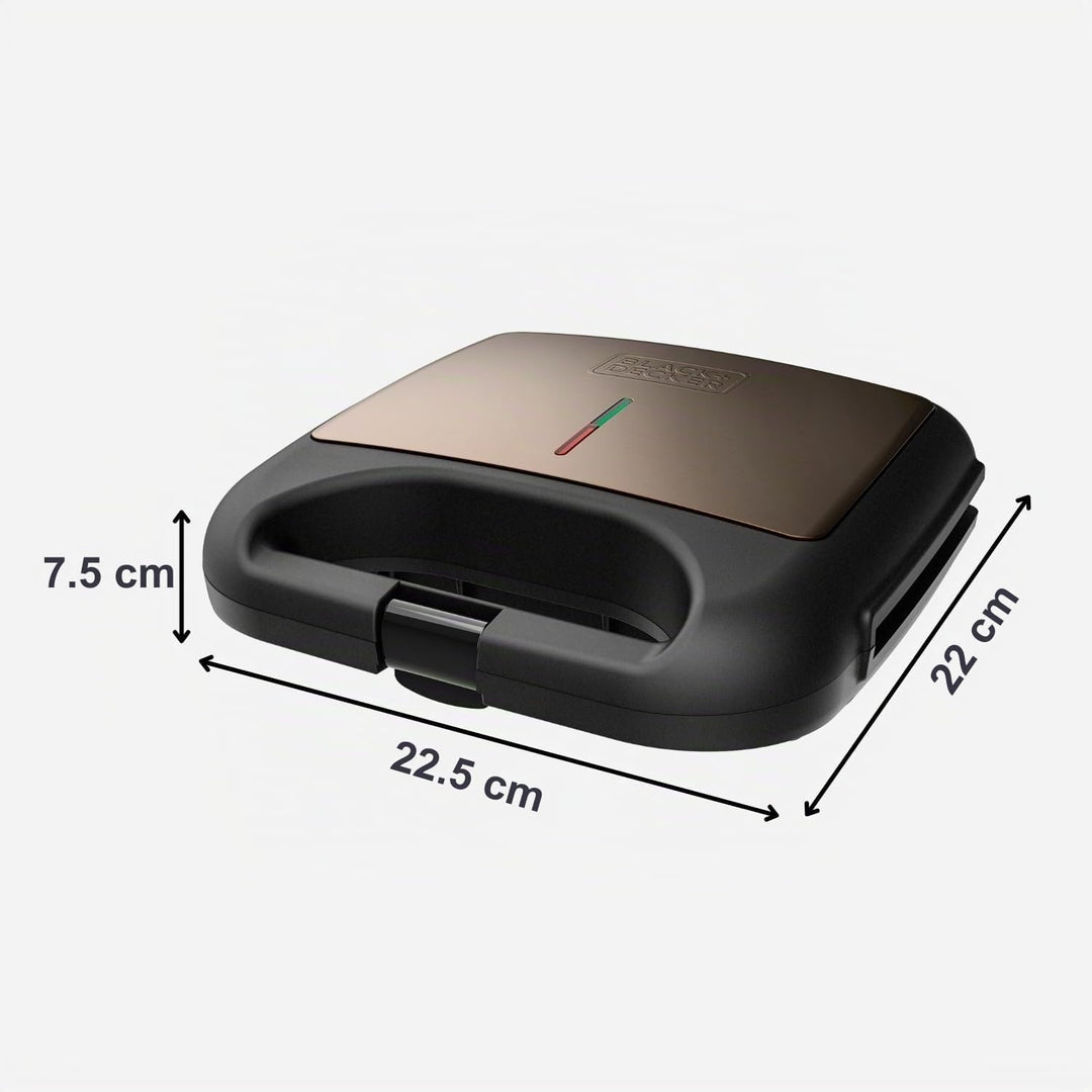 BLACK+DECKER BXSA752 - Sandwichmaker, 750W, Grillplatten 21,5x12,5cm, antihaftbeschichtet, Anzeige f