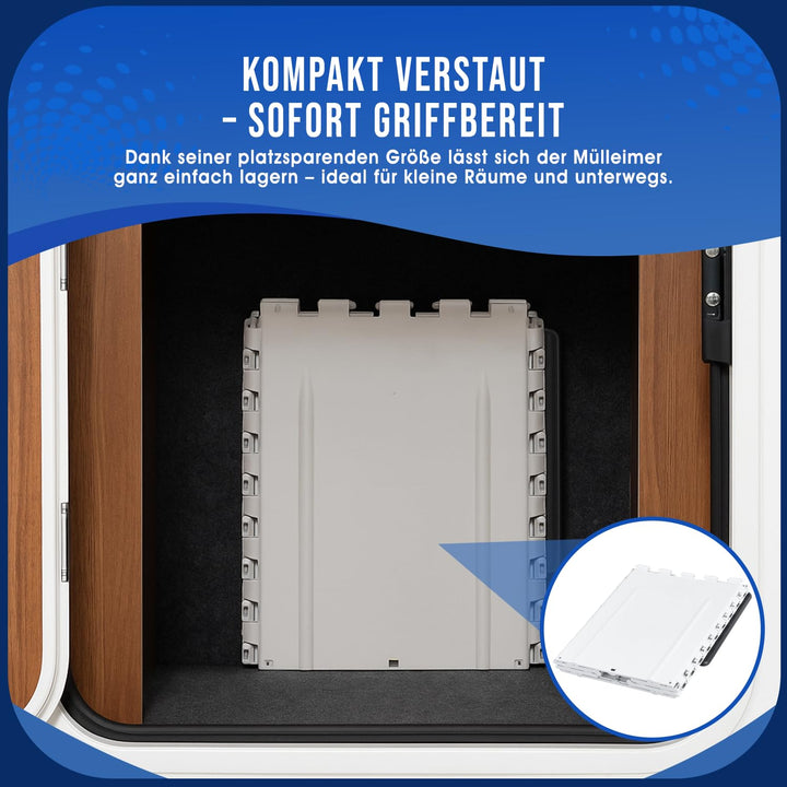 Faltbarer Mülleimer 30L mit Deckel – Klappbarer Abfalleimer Camping, Wohnmobil & Outdoor – platzspar