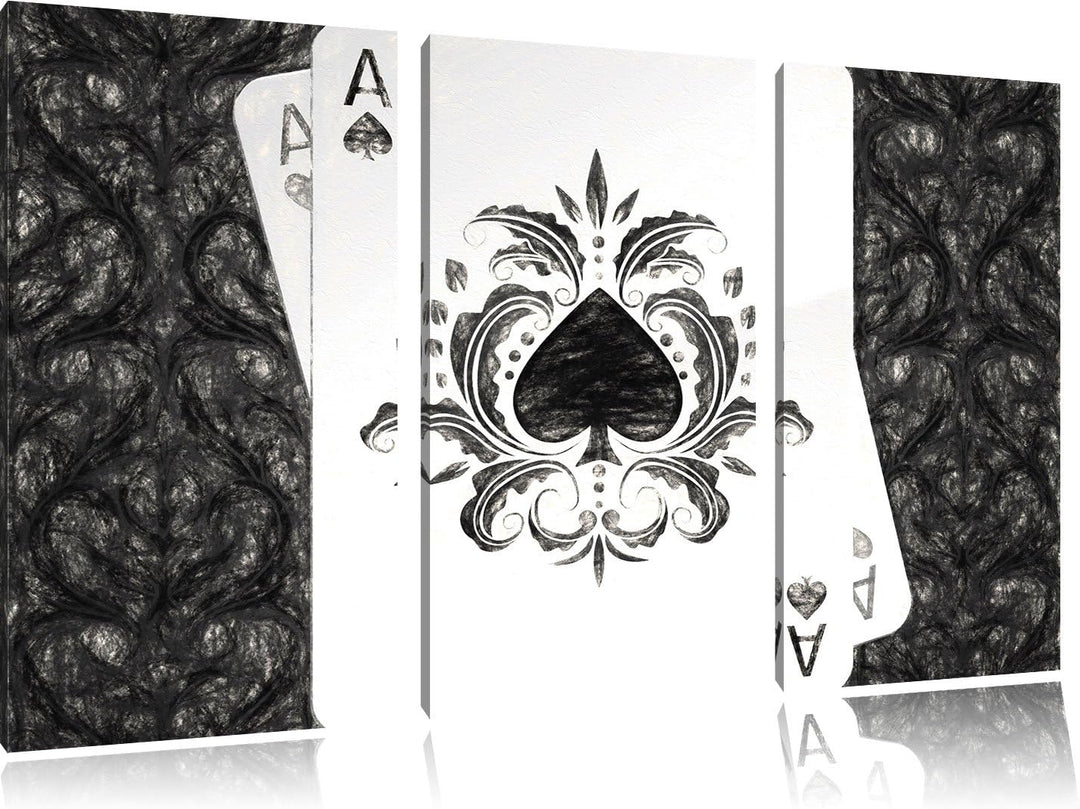 Pixxprint Spielkarte Ass als Leinwandbild/Grösse: 3 Teilig (120x80) cm/Wandbild/Kunstdruck/fertig be
