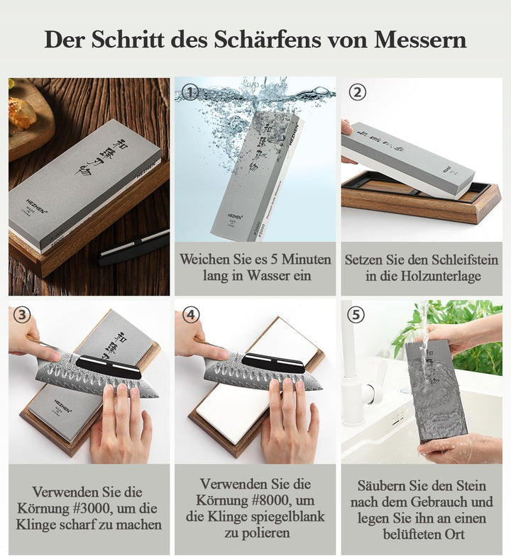HEZHEN Doppelseitiger Abziehstein, Gross Weisskorund Schleifstein Wetzstein, Professionell Messersch