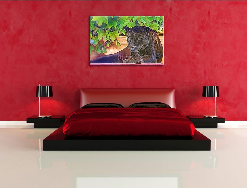 schöner schwarzer Panther Deluxe Format: 100x70 cm auf Leinwand, XXL riesige Bilder fertig gerahmt m
