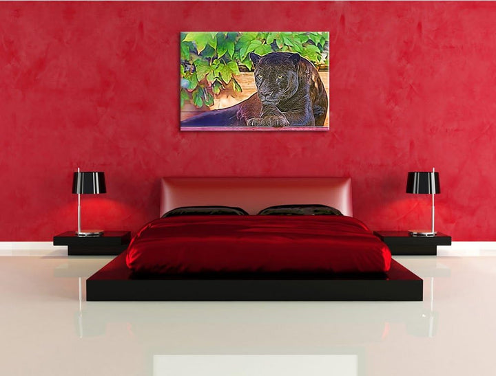 schöner schwarzer Panther Deluxe Format: 100x70 cm auf Leinwand, XXL riesige Bilder fertig gerahmt m