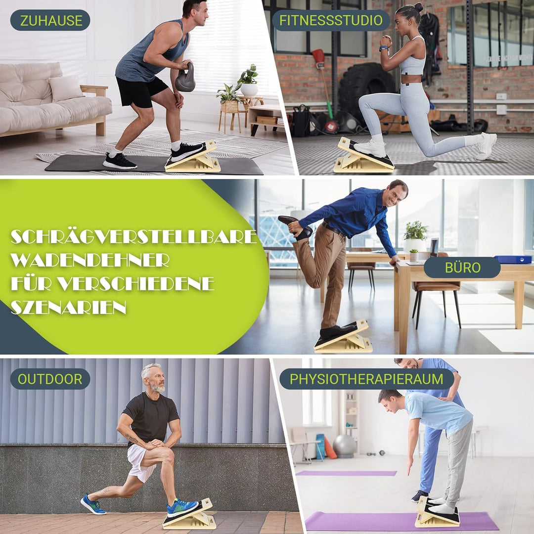 Wadendehner Schrägbrett aus Holz, Slant Board mit 5 Winkeln und Trainingsposter, Verstellbar Wadenst