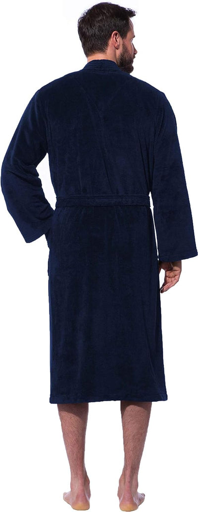 Morgenstern Herren Bademantel Kimono in Blau Männer Baumwolle Microfaser Viskose wadenlang leicht Gr