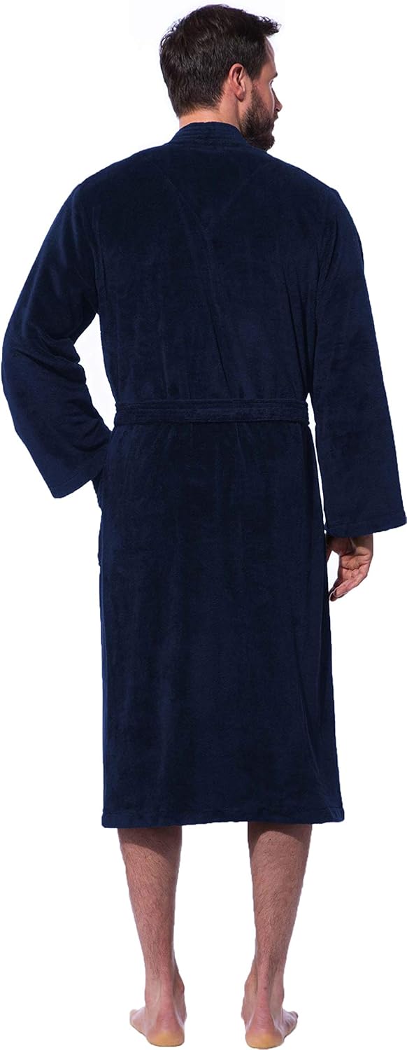 Morgenstern Herren Bademantel Kimono in Blau Männer Baumwolle Microfaser Viskose wadenlang leicht Gr