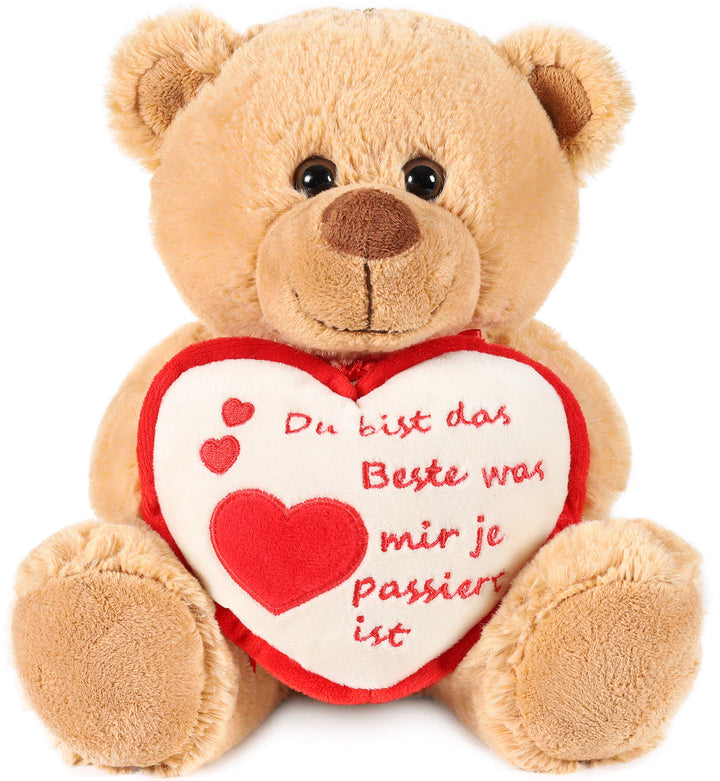 BRUBAKER Teddy Plüschbär mit Herz Rot Beige - Du bist das Beste was Mir je ... - 25 cm - Teddybär Pl