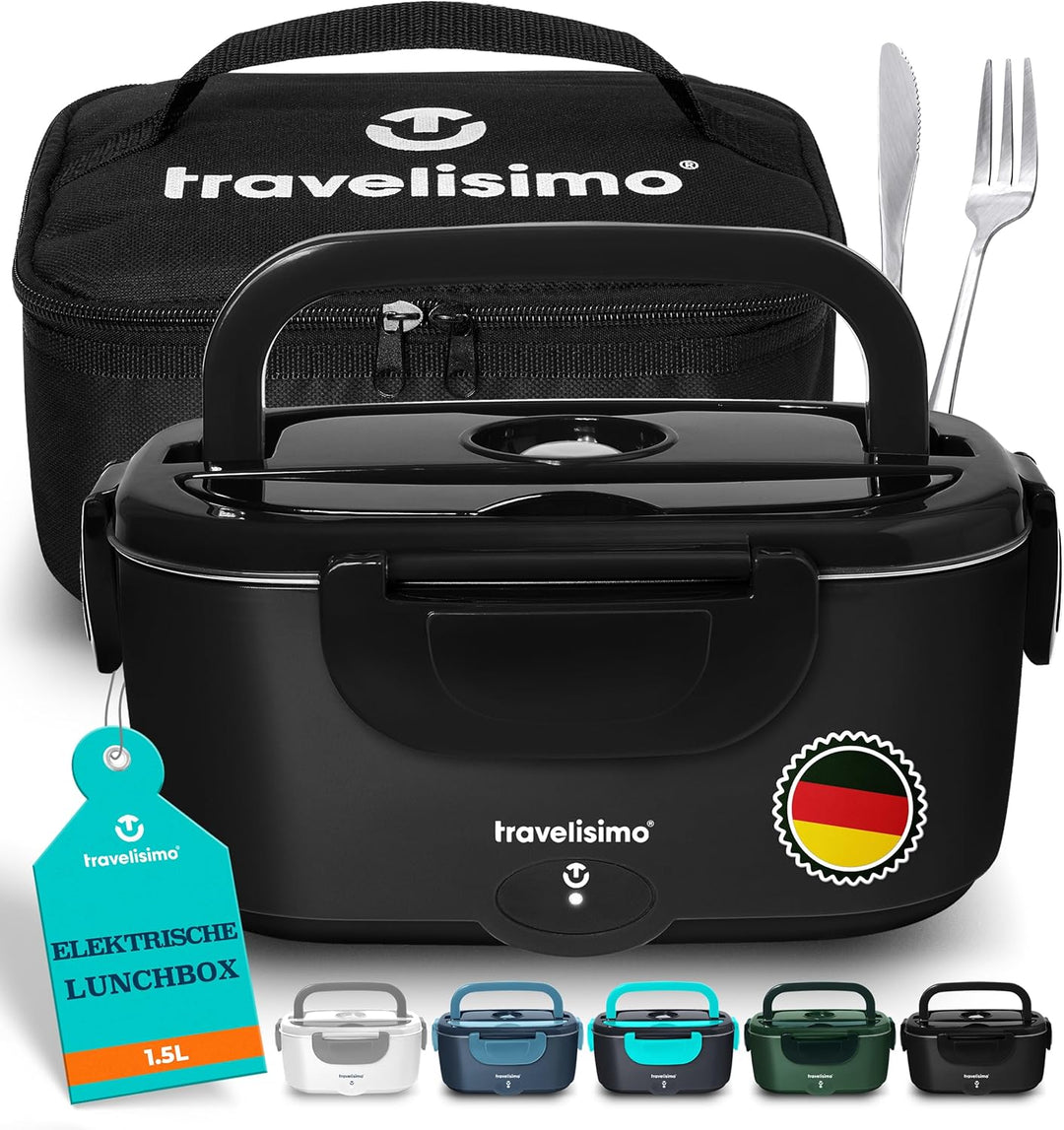 TRAVELISIMO Elektrische Lunchbox 80W Essensbox Warmes Mittagessen, 1,5L Wärmebox für Speisen 3-in-1