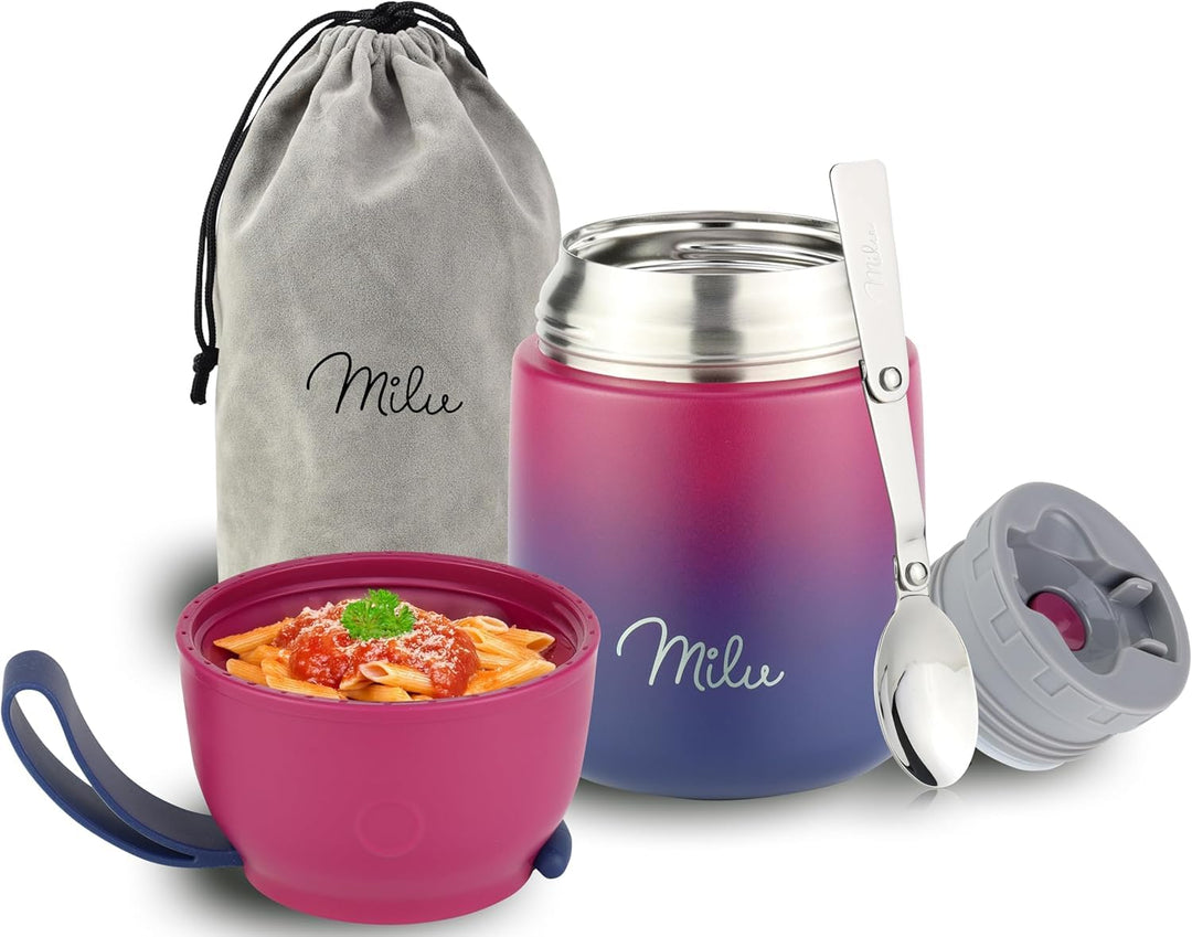 Milu® Thermobehälter für Essen 450ml, Edelstahl, Thermo Lunchbox, Suppenbehälter to go, Thermobox, T