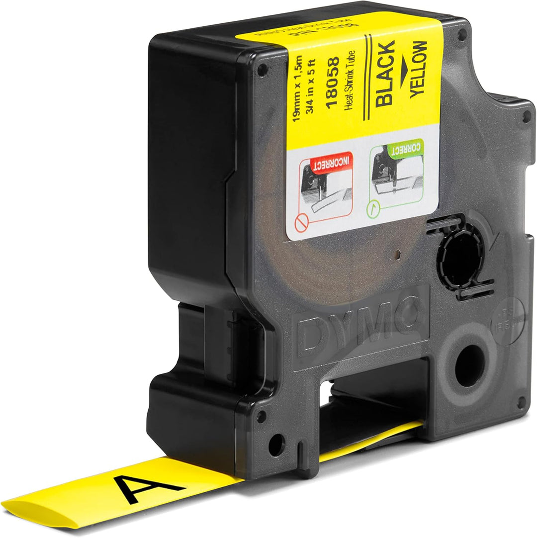 DYMO Rhino Industrie Schrumpfschlauch-Kabeletiketten - 19 mm x 1,5 m - Schwarz auf gelb - für DYMO R
