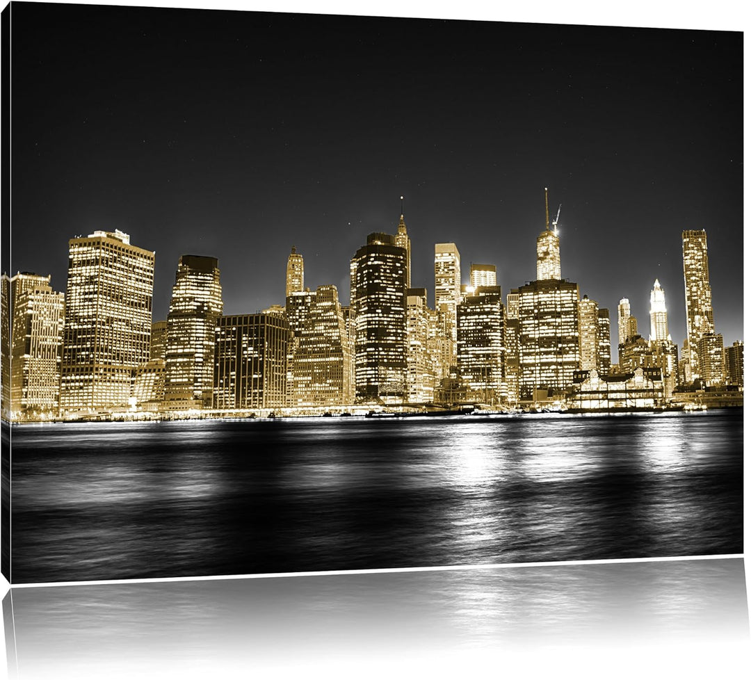 Manhattan Skyline bei Nacht schwarz/weiss Format: 100x70 auf Leinwand, XXL riesige Bilder fertig ger