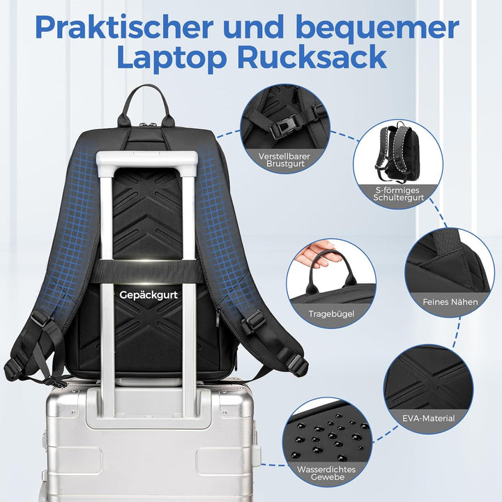Laptop Business Rucksack Herre - Leichter 15,6 Zoll Slim Laptoprucksack mit USB - Ladeanschluss Wass