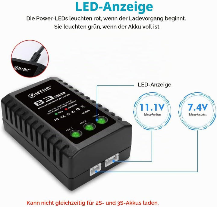 Haisito B3 ProMax Lipo Ladegerät für 2S 3S Akku(7.4V, 11.1V), Kompaktes RC Ladegerät Balancer Airsof
