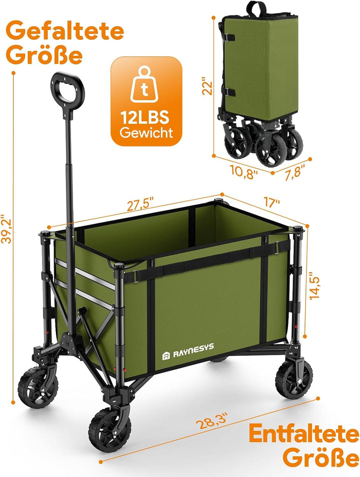 3 in 1 Bollerwagen Faltbar 120L, Klappbar Handwagen mit Rädern, 220lbs Transportwagen Faltbar, Umbau