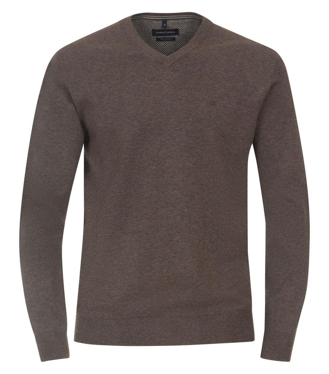 CASAMODA Herren Pullover mit V-Ausschnitt unifarben Elastischer Bund XXL Dunkelbraun, XXL Dunkelbrau