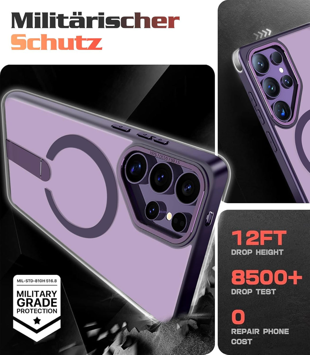 Giyer Magnetisch Handyhülle für Samsung Galaxy S23 Ultra/S22 Ultra Hülle mit Ständer Schutzfolie, Sc