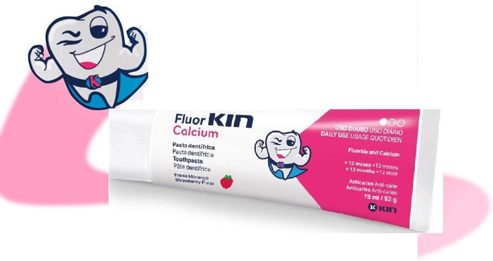 Fluor Kin Zahnpasta ~ Erdbeere Geschmack Kinder Kinder 75ml Calcium und Fluorid