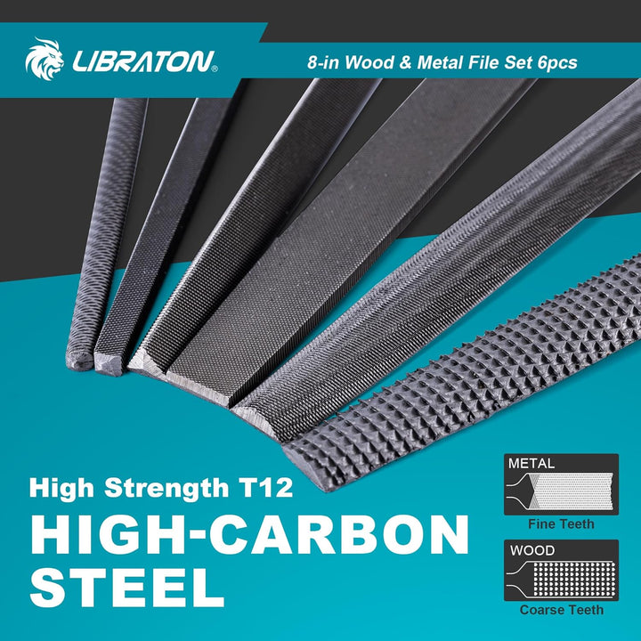 Libraton Feilensatz Metall und Holz 6tlg, Kohlenstoffstahl Feilen Satz, Profi Feilenset, 200mm Metal