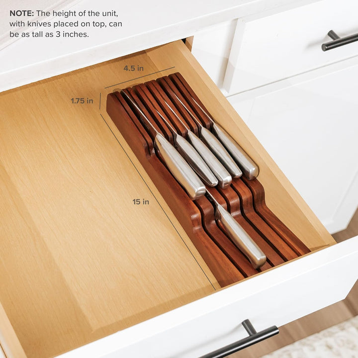 KitchenEdge Messerblock-Organizer aus Akazienholz – für 5 lange + 6 kurze Messer (nicht enthalten),
