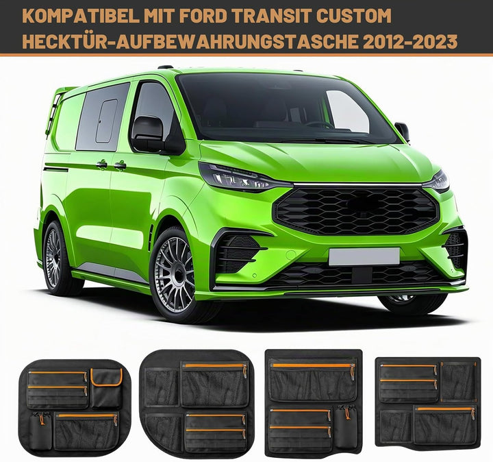 4PCS Scheunentor Aufbewahrungsorganizer kompatibel mit Ford Transit Custom 2006-2023, Taschen-Organi