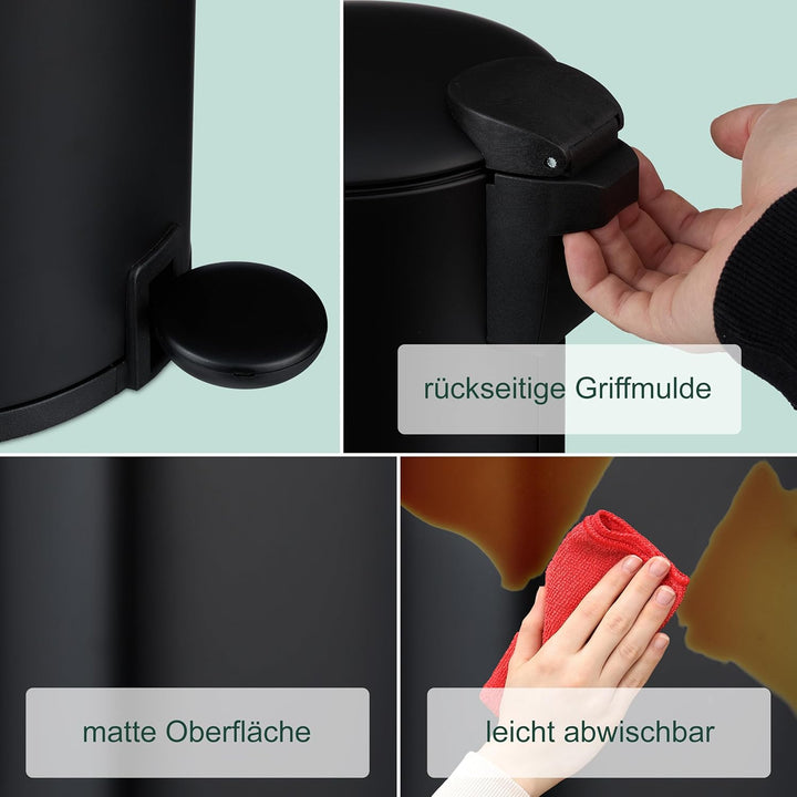Relaxdays Mülleimer Bad, 3 l, Kosmetikeimer mit Soft-Close, matte Optik, entnehmbarer Inneneimer, Tr