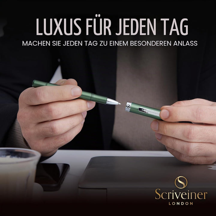 Scriveiner Grün Kugelschreiber EDC Luxus Stift, Taschenkugelschreiber mit Chrom, schönes Schreibstif
