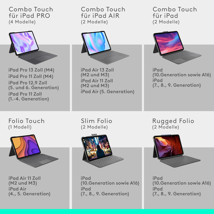 Logitech Combo Touch für iPad (7., 8. und 9. Generation) Schutzcase mit Präzisions-Trackpad, Noteboo