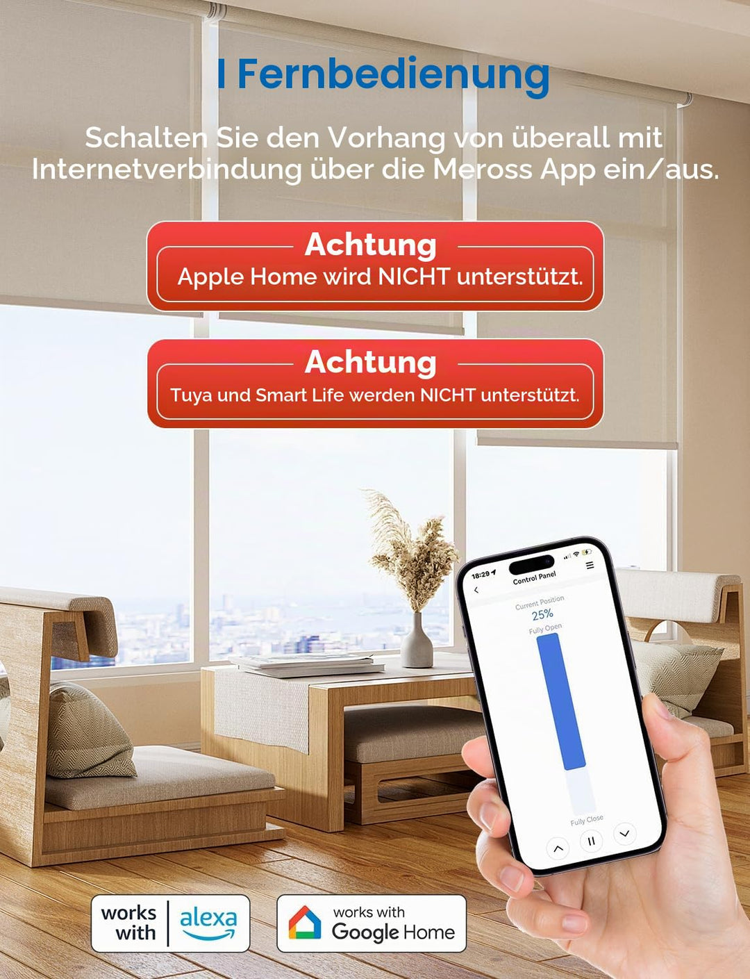 Meross Alexa Rolladen Zeitschaltuhr, meross WLAN Rolladenschalter, Smart LED Jalousien Schalter benö